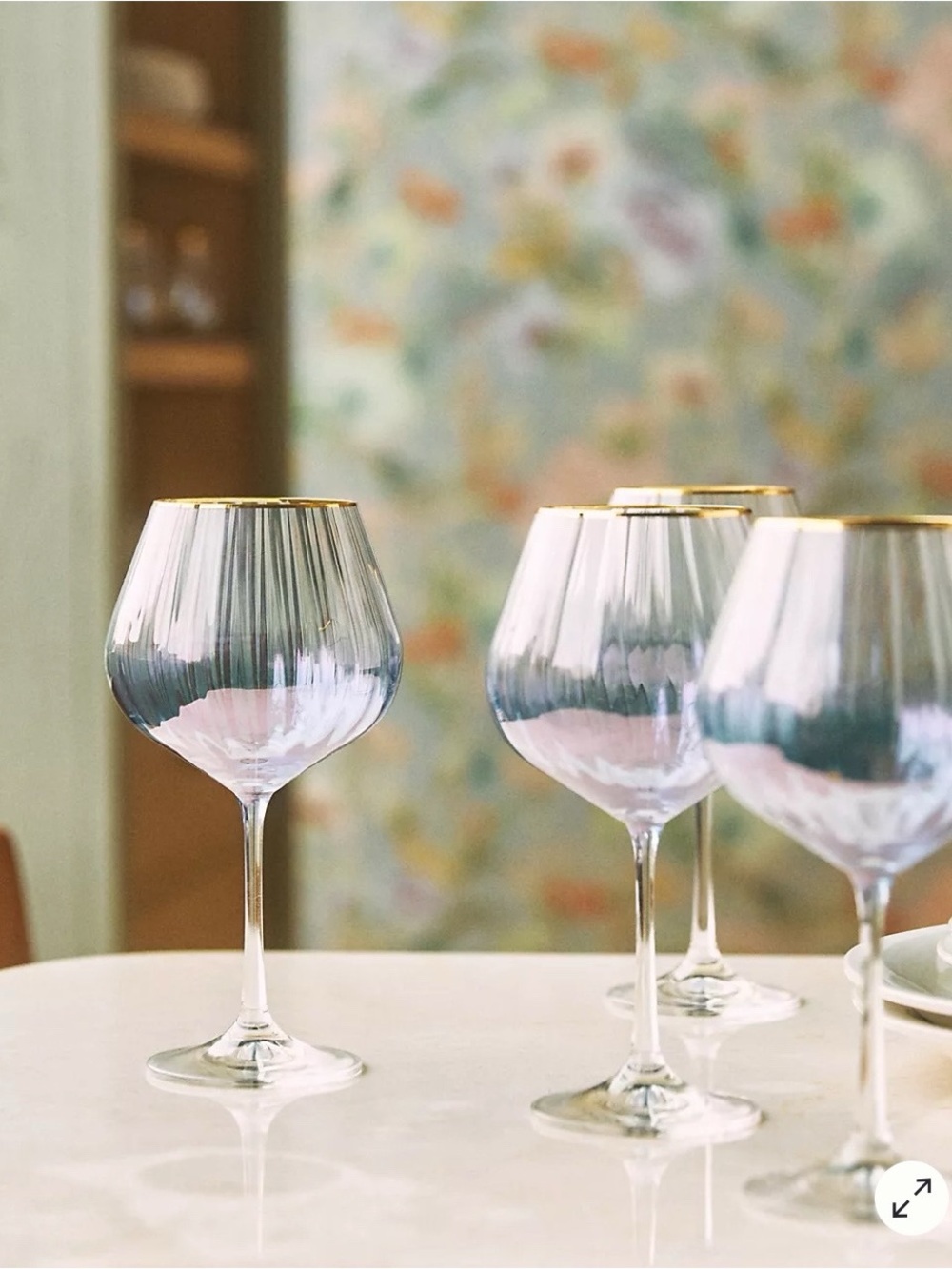 NWOB Anthropologie Waterfall 24k Gold Accent Wine Glasses in Purple, Set of 4